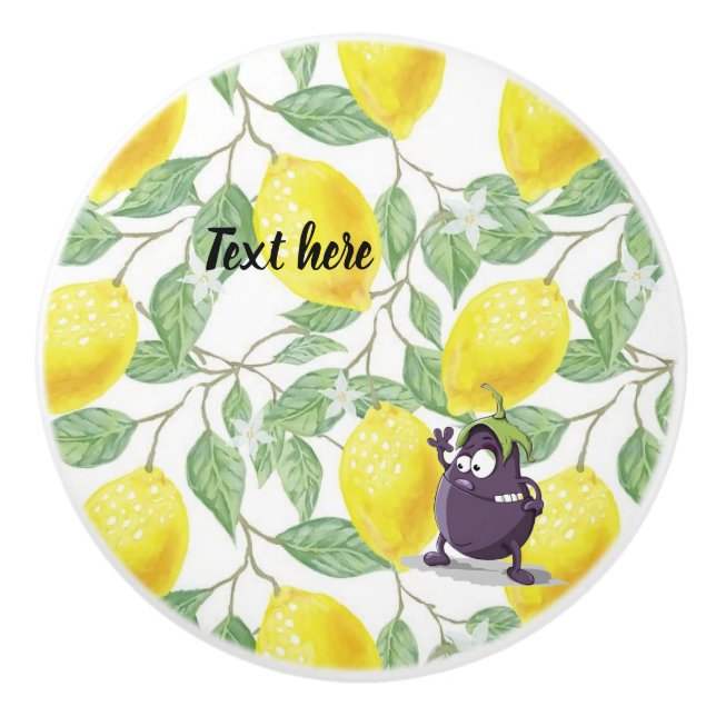 Lemon and the Eggplant Ceramic Pull (Front)
