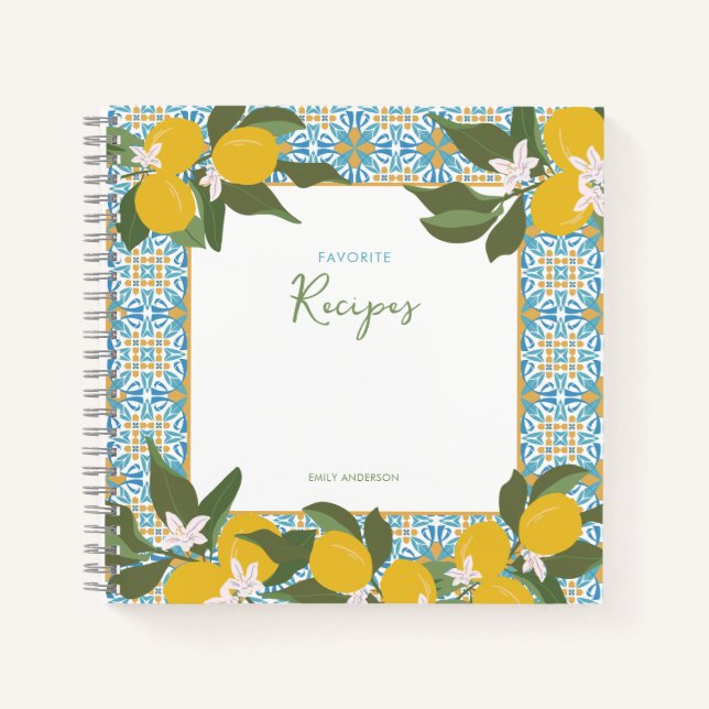 Lemon and Tiles Recipe Book | Kitchen Decor  (Front)