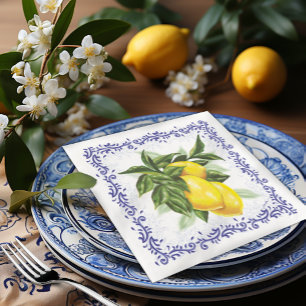 Lemon and Toile Filigree European Elegance Napkin