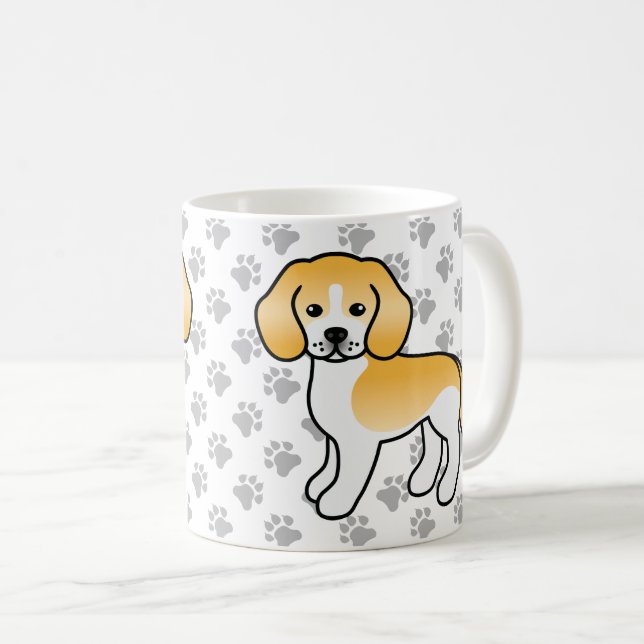 Lemon And White Beagle Cartoon Dog & Paws Coffee Mug (Front Right)