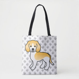 Lemon And White Beagle Cartoon Dog & Paws Tote Bag