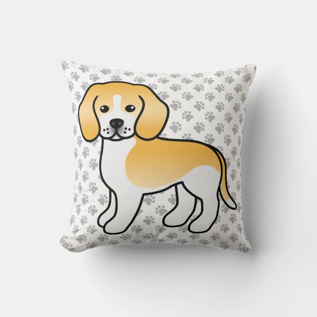 Lemon And white Beagle Cute Cartoon Dog & Paws Throw Pillow (Front)