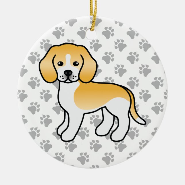 Lemon And White Beagle Dog Cartoon Illustration Ceramic Ornament (Front)