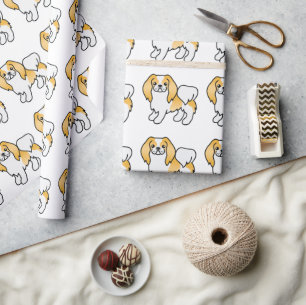 Lemon And White Japanese Chin Cartoon Dog Pattern Wrapping Paper