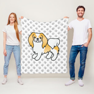 Lemon And White Japanese Chin Cartoon Dog & Paws Fleece Blanket