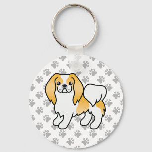 Lemon And White Japanese Chin Cartoon Dog & Paws Keychain
