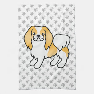 Lemon And White Japanese Chin Cartoon Dog & Paws Kitchen Towel