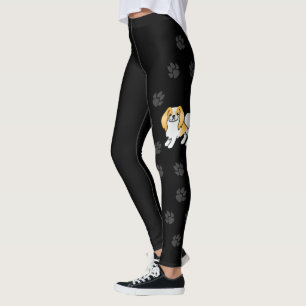 Lemon And White Japanese Chin Cartoon Dog & Paws Leggings