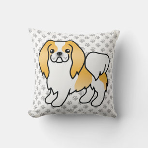 Lemon And White Japanese Chin Cartoon Dog & Paws Throw Pillow
