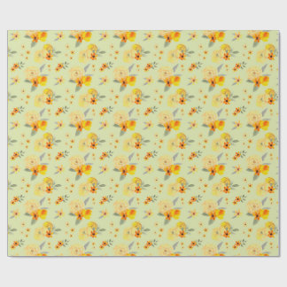 Lemon and Yellow Rose Floral Watercolor Pattern Wrapping Paper