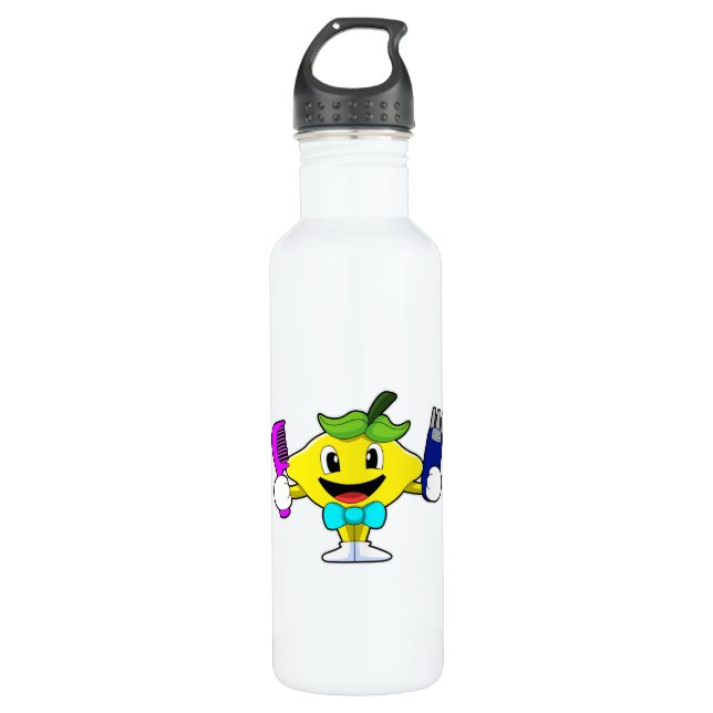 Lemon as Hairdresser with Comb & Razor 710 Ml Water Bottle (Front)