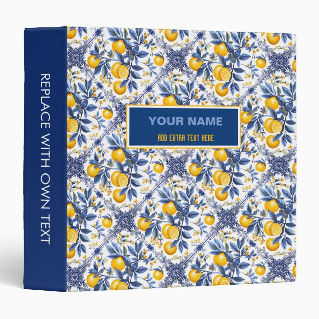 🍋 Lemon Azulejo with blue elements Binder (Front/Spine)
