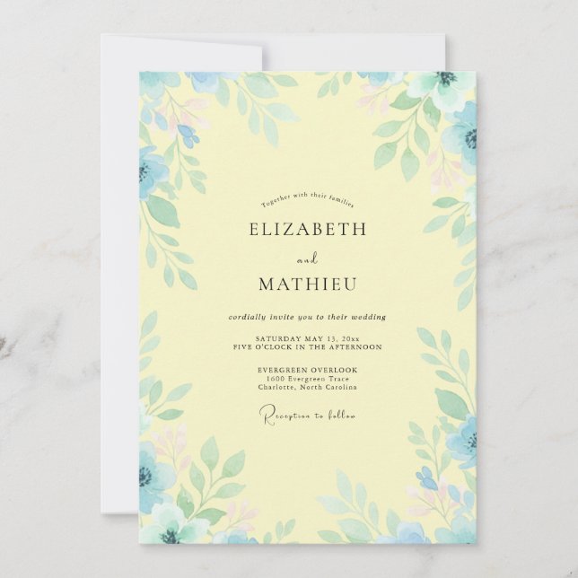 Lemon Azure Leafy Wedding Invitation (Front)