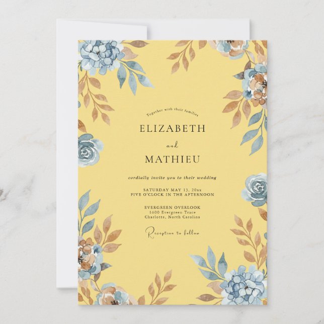 Lemon Azure Petal Wedding Invitation (Front)