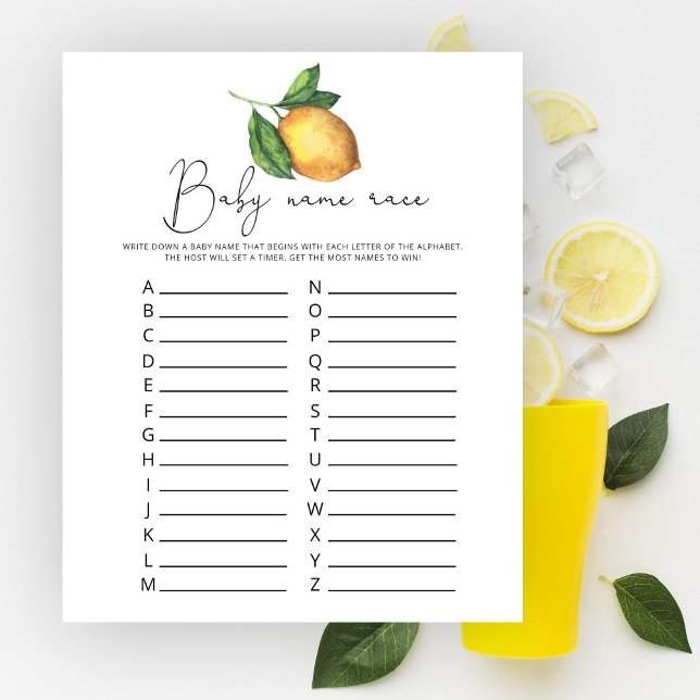 Lemon baby shower Baby name race game (Creator Uploaded)