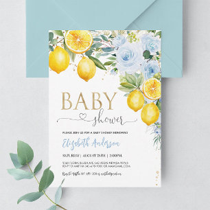 Lemon Baby Shower Blue Gold Lemon Shower Invitation