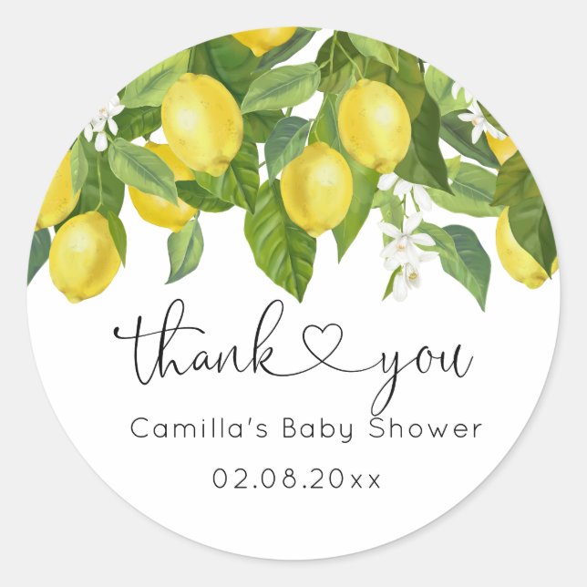 Lemon Baby Shower Classic Round Sticker (Front)