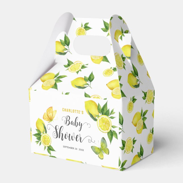 Lemon Baby Shower Cute Citrus Botanical Custom Favor Box (Front Side)