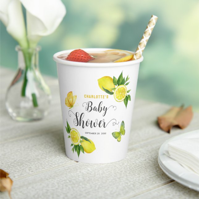 Lemon Baby Shower Cute Citrus Personalized Party Paper Cups (Insitu)