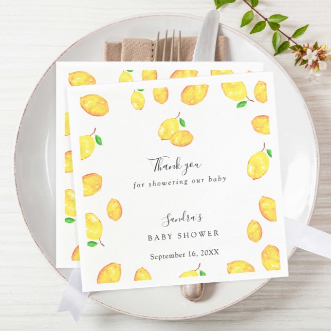 Lemon Baby Shower Elegant Thank you Script Frame Napkin (Creator Uploaded)