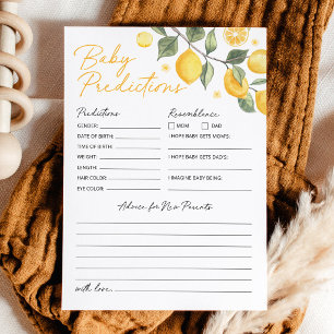 Lemon Baby Shower Game Baby Predictions and Advice Card