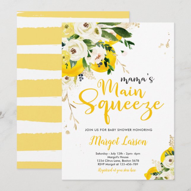 Lemon Baby Shower Mama's Main Squeeze Baby Shower  Invitation (Front/Back)