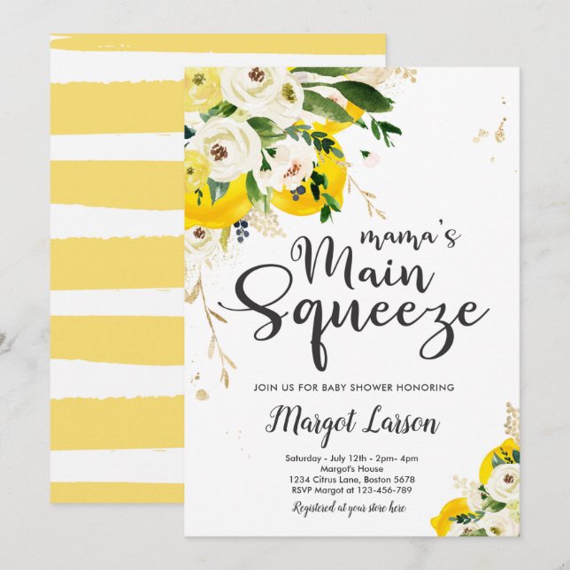 Lemon Baby Shower Mama's Main Squeeze Baby Shower  Invitation (Front/Back)