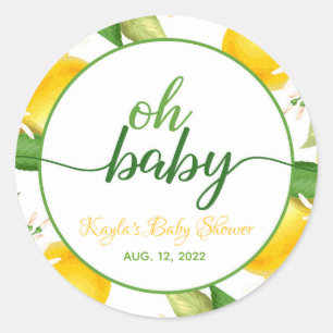 Lemon Baby Shower Round Sticker - Oh Baby - Custom