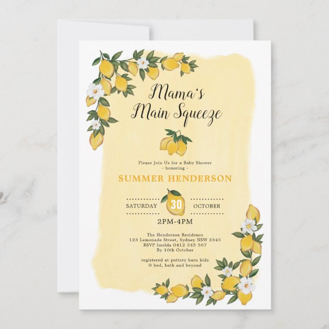 Lemon Baby Shower Sunshine Lemonade Summer Citrus  Invitation (Front)