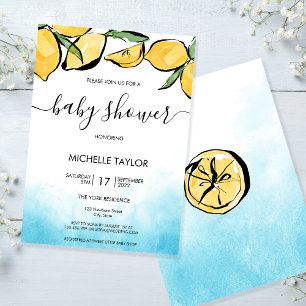 Lemon baby Shower Watercolor Boy Invitation