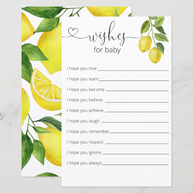 Lemon Baby Shower  Wishes For Baby (Front/Back)