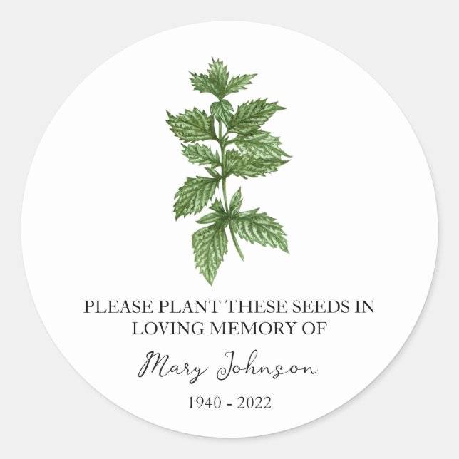 Lemon Balm Memorial Funeral Seed Packet Classic Round Sticker (Front)
