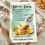 Lemon Bars Recipe Personalized Kitchen Towel<br><div class="desc">Brighten up your kitchen with this personalized Lemon Bars recipe kitchen towel. Featuring a beautifully illustrated lemon bars dessert and an easy-to-follow recipe, this towel adds both charm and functionality to your kitchen. Customize it with your name or message to make it uniquely yours. A perfect gift for dessert lovers...</div>