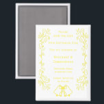 Lemon Bells Scrollwork Wedding Save The Date Magnet<br><div class="desc">Wedding save the date magnet bells design. Customise this yellow wedding save the date magnet with your wedding details. Should you require any help with customising then contact us through the link on this page. Lemon coloured bells design personalised wedding save the date magnet</div>