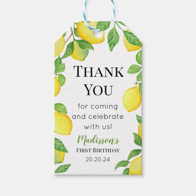 Lemon Birthday tag Personalized info (Front)
