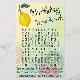 Lemon Birthday word search game