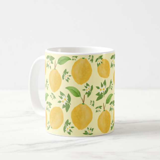 Lemon Bloom Collection patterned yellow Coffee Mug (Front Left)