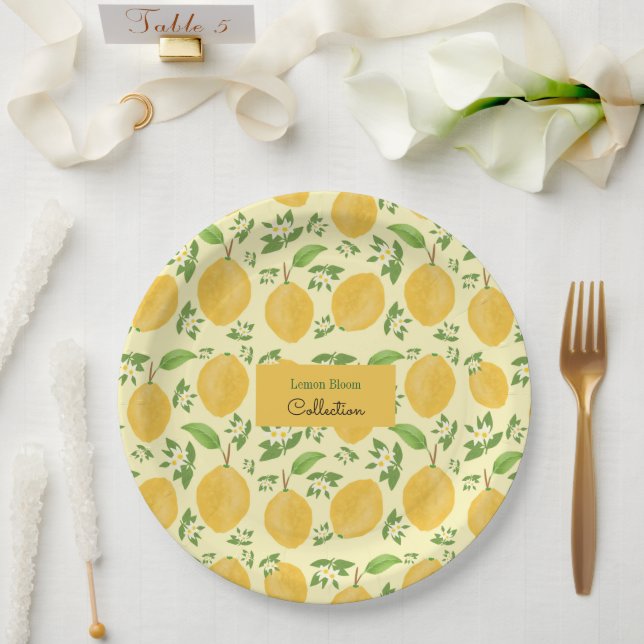 Lemon Bloom Collection patterned yellow Paper Plate (Wedding)