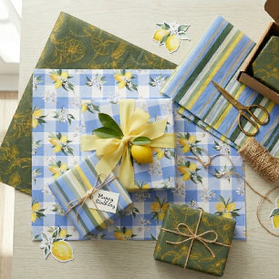 Lemon Blossom and Coordinating Stripes Wrapping Paper Sheet