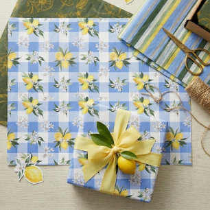 Lemon Blossom Blue Gingham Tissue Paper