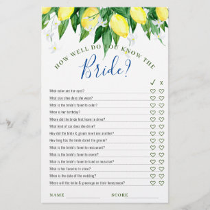 Lemon Blossom Double-Sided Bridal Shower Game
