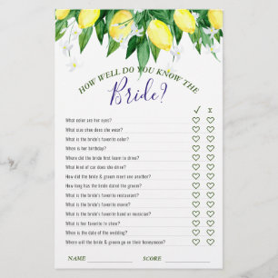 Lemon Blossom Double-Sided Bridal Shower Game