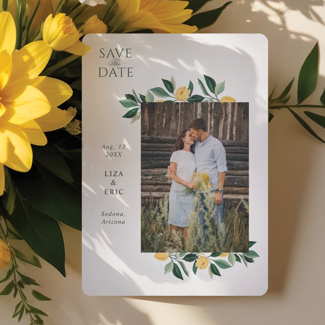 Lemon Blossom Floral Tree Elegant Wedding Photo Save The Date (Lemon Blossom Floral Tree Elegant Wedding Photo Save The Date)