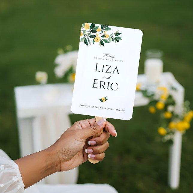 Lemon Blossom Floral Tree Elegant White Wedding Hand Fan (Lemon Blossom Floral Tree Elegant White Wedding Hand Fan)