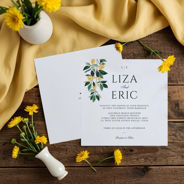 Lemon Blossom Floral Tree Elegant White Wedding Invitation (Lemon Blossom Floral Tree Elegant White Wedding Invitation)