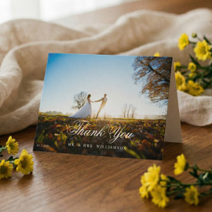Lemon Blossom Floral Tree Elegant White Wedding Thank You Card