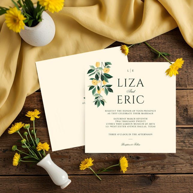 Lemon Blossom Floral Tree Elegant Yellow Wedding Invitation (Lemon Blossom Floral Tree Elegant Yellow Wedding Invitation)