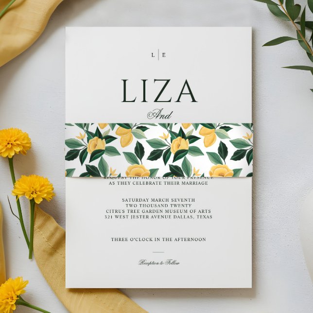 Lemon Blossom Floral Tree Pattern Wedding Invitation Belly Band (Lemon Blossom Floral Tree Pattern Wedding Invitation Belly Band)