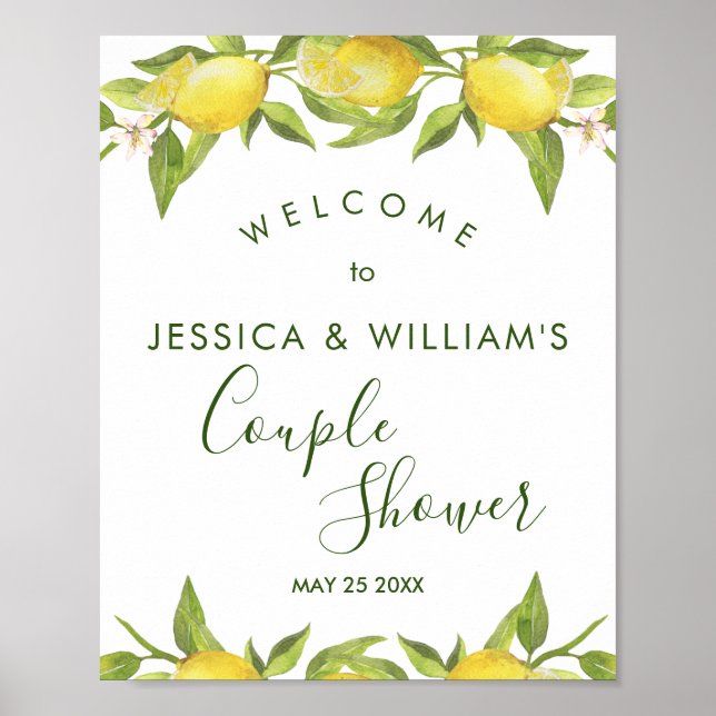 Lemon Blossom Greenery Couples Shower Welcome Sign (Front)
