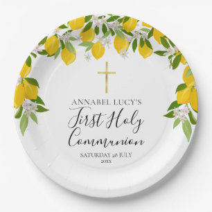 Lemon Blossom Greenery First Holy Communion Paper Plate